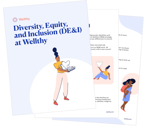 A document titled 'Diversity, Equity and Inclusion (DE&I) at Wellthy'